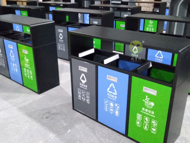 惠州仲愷企業(yè)不銹鋼噴塑戶外三分類(lèi)垃圾回收箱